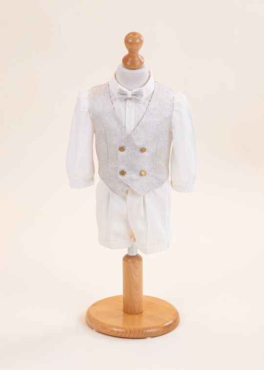 Grey Brocade Vest Cream Shorts Set AnneBebe