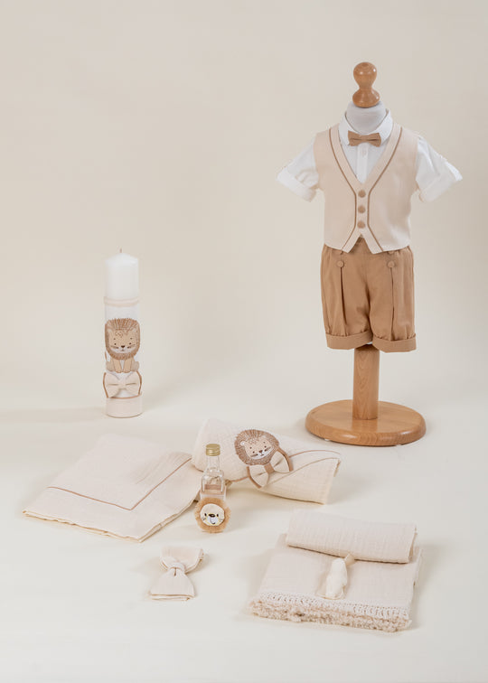 Enzo 3-Piece Christening Set: Outfit, Christening Kit, and Personalized Christening Candle by AnneBebe