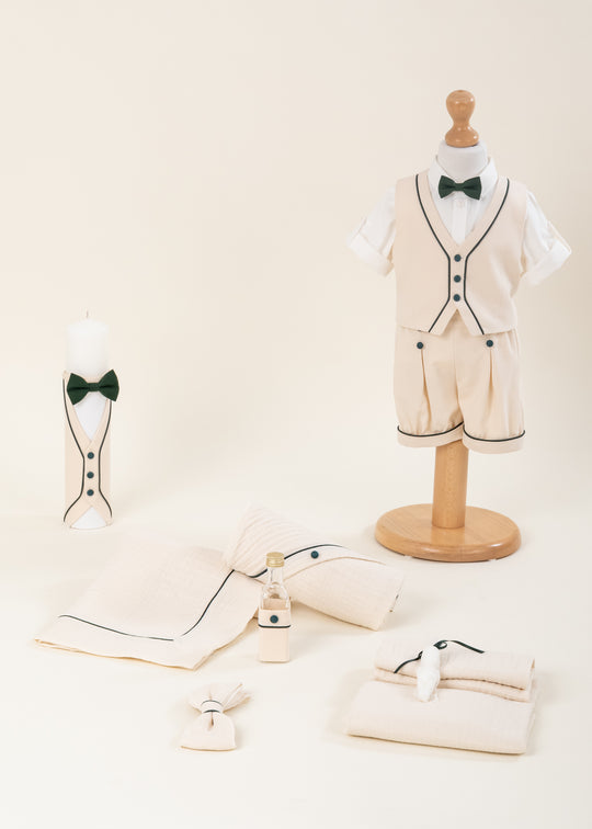 Set Botez Karl 4 Piese Costum Trusou Lumanare si Cufar Personalizat Botez AnneBebe