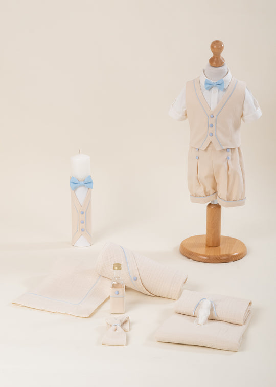 Christening Set Kevin 3 Pieces Suit, Christening Kit, and Personalized Christening Candle AnneBebe
