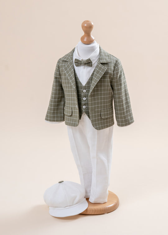 Cassian Suit In Khaki Jacket And Vest Square Pants Cream AnneBebe