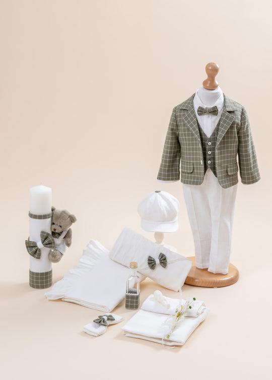 Set Botez Casian 3 Piese, Costum, Trusou si Lumanare Botez AnneBebe