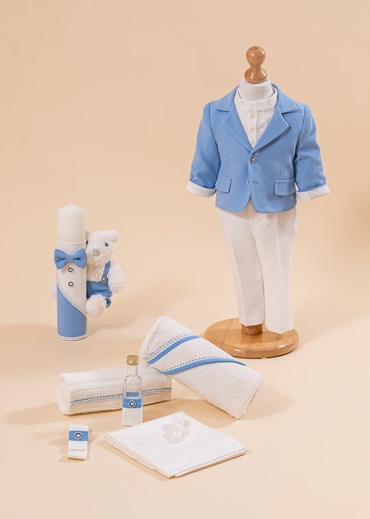 Set Botez Toma 3 Piese, Costum, Trusou si Lumanare Personalizat Botez AnneBebe