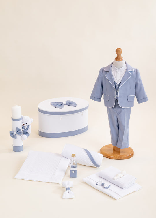 Set Botez Calin 4 Piese Costum,Trusou,Lumanare si Cufar Personalizat Botez AnneBebe