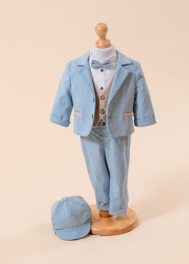 Daniel Suit Light Blue Plaid Jacket &amp; Vest Navy Blue Pants AnneBebe Boy 