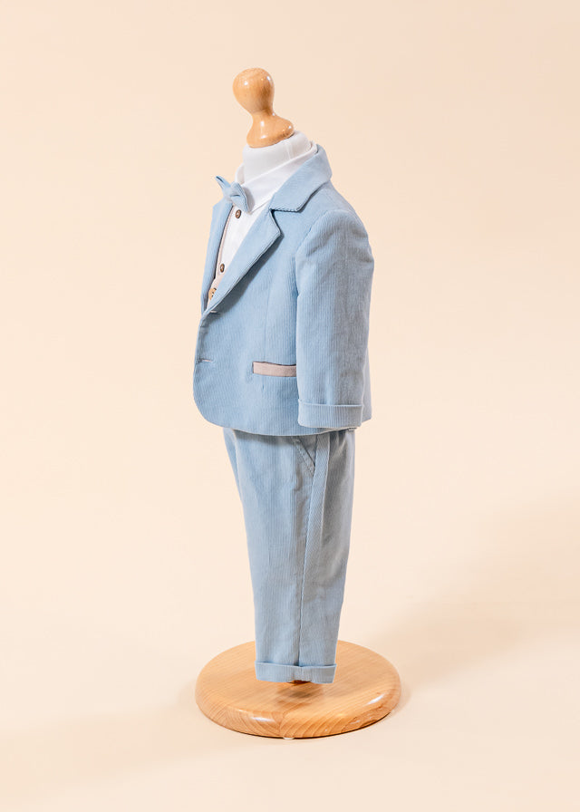 Daniel Suit Light Blue Plaid Jacket &amp; Vest Navy Blue Pants AnneBebe Boy 