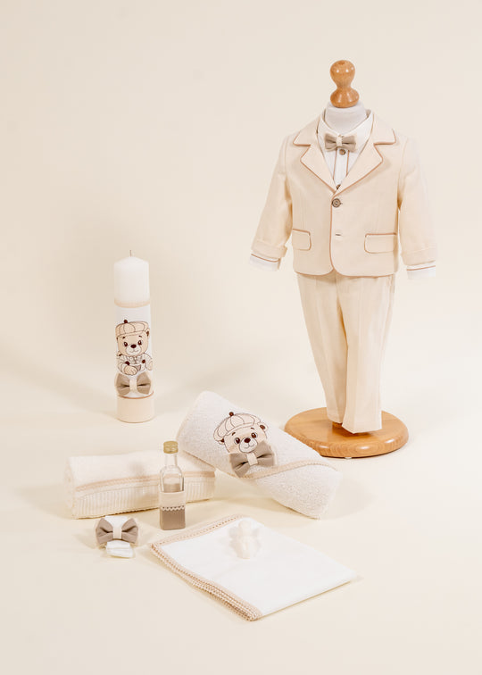 Set Botez Marco 3 Piese, Costum, Trusou si Lumanare Personalizat Botez AnneBebe