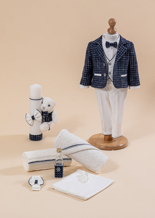 Set Botez Patrick 3 Piese Costum Trusou si Lumanare Personalizat Botez AnneBebe