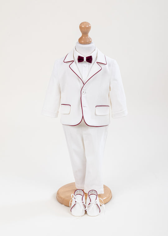 Costum Ethan Sacou Crem Cheder Visiniu AnneBebe