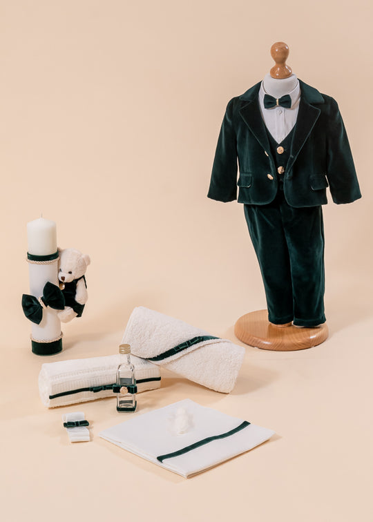 Set Botez Ayan 3 Piese, Costum, Trusou si Lumanare Personalizat Botez AnneBebe