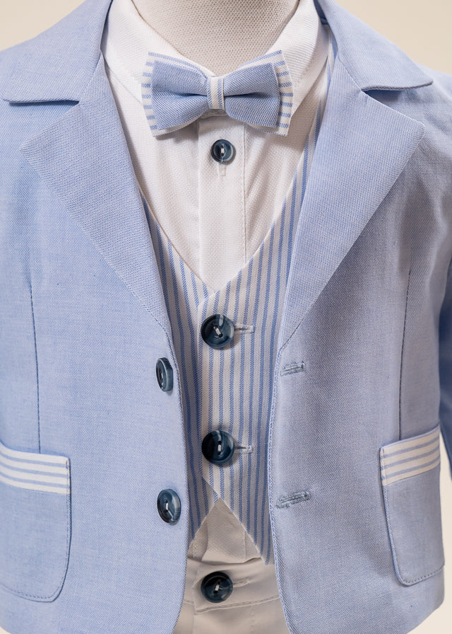Costum Mike Sacou Bleu Vesta Crem Cu Dungi Bleu AnneBebe