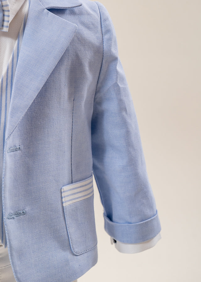 Costum Mike Sacou Bleu Vesta Crem Cu Dungi Bleu AnneBebe