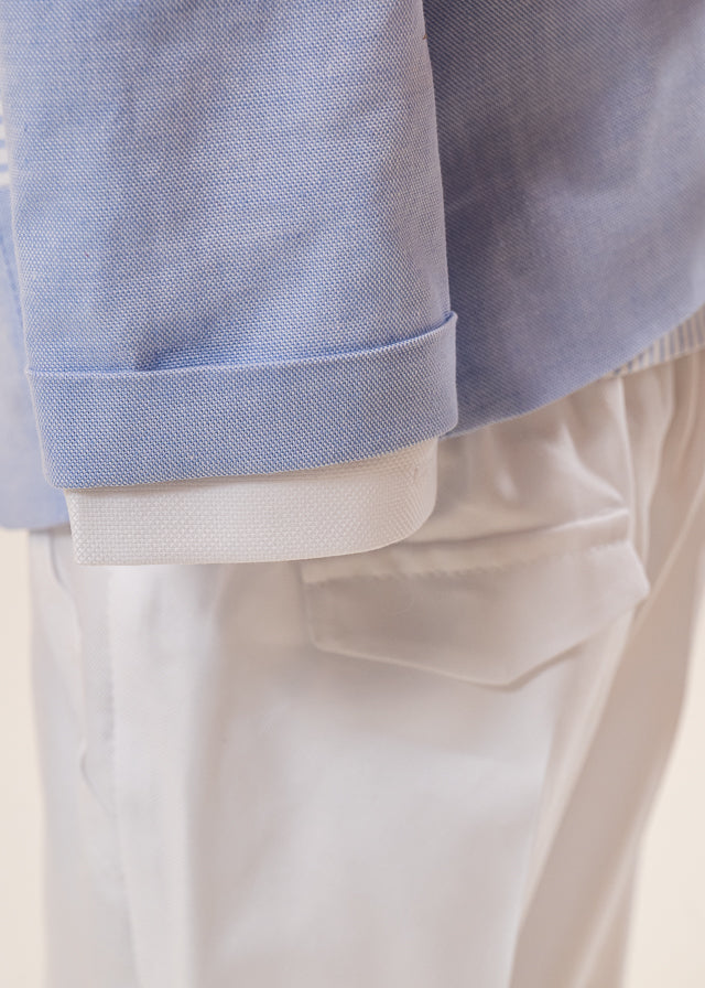 Costum Mike Sacou Bleu Vesta Crem Cu Dungi Bleu AnneBebe