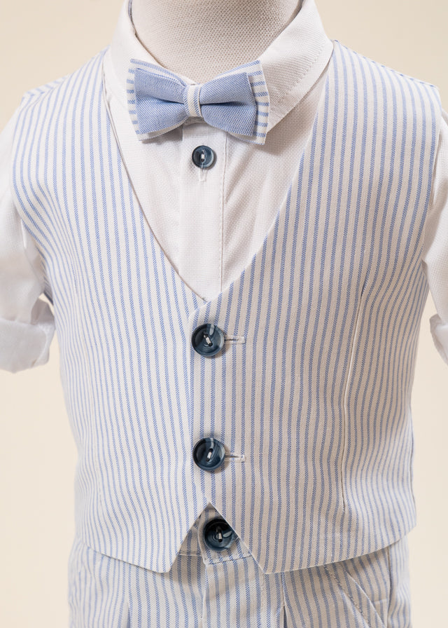Costum Mike Sacou Bleu Vesta Crem Cu Dungi Bleu AnneBebe