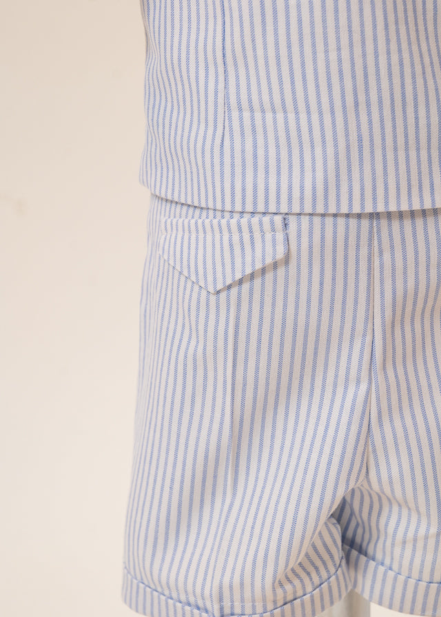 Costum Mike Sacou Bleu Vesta Crem Cu Dungi Bleu AnneBebe