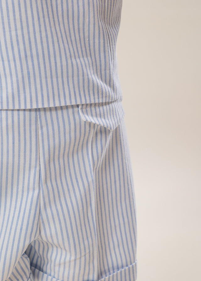 Costum Mike Sacou Bleu Vesta Crem Cu Dungi Bleu AnneBebe