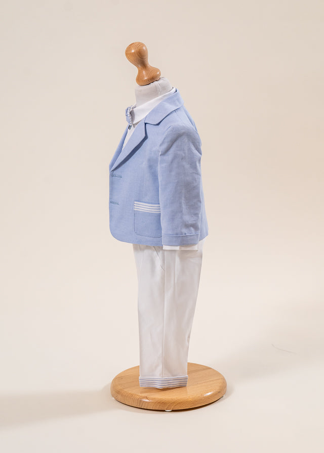 Costum Mike Sacou Bleu Vesta Crem Cu Dungi Bleu AnneBebe