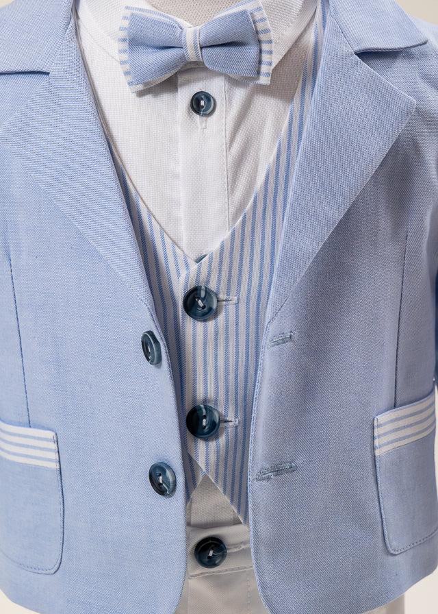Costum Mike Sacou Bleu Vesta Crem Cu Dungi Bleu AnneBebe