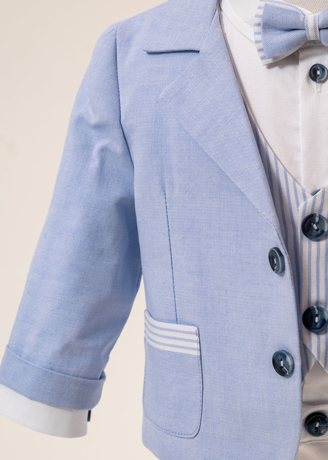 Costum Mike Sacou Bleu Vesta Crem Cu Dungi Bleu AnneBebe