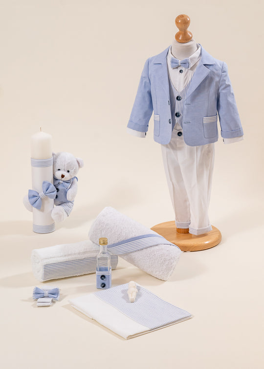 Set Botez Mike 3 Piese, Costum, Trusou si Lumanare Personalizat Botez AnneBebe