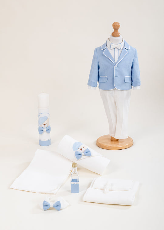 Set Botez Leonard 3 Piese  Costum Trusou si Lumanare Personalizat Botez AnneBebe