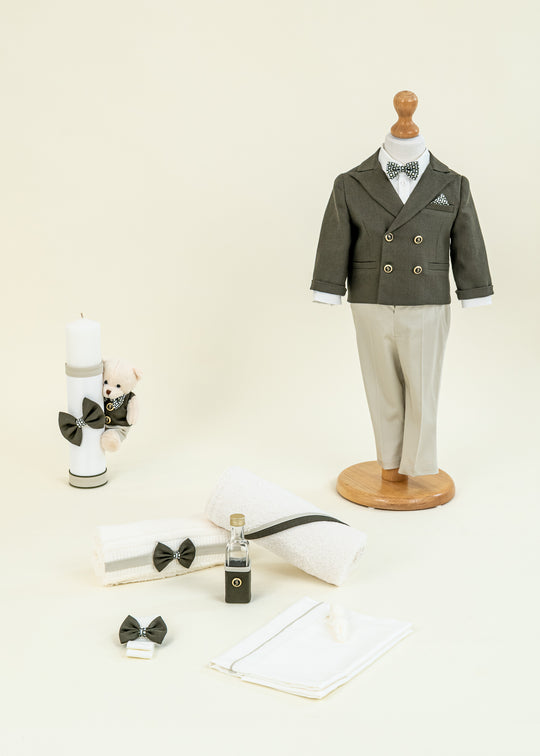 Set Botez Stefan 3 Piese: Costum, Trusou si Lumanare Personalizat – Stefan | AnneBebe