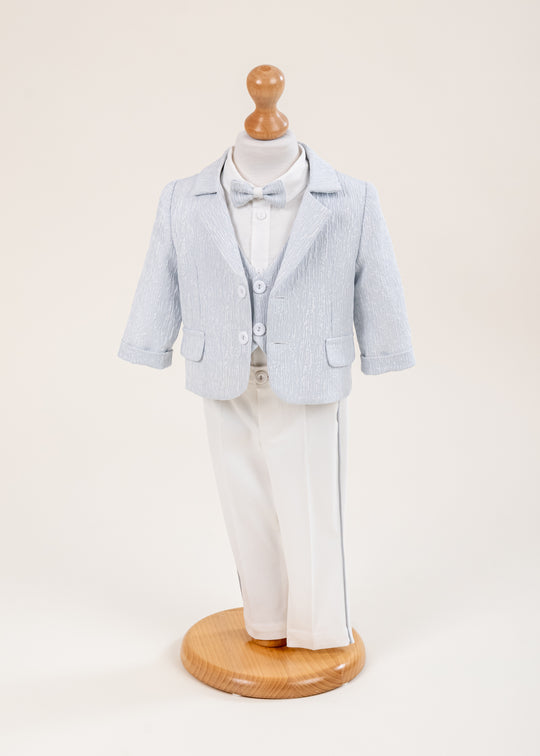 Costum Aron Sacou Brocard Bleu Si Pantalon Crem AnneBebe