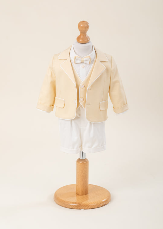 Gustav Suit Yellow Jacket With Cream Piping Ivory Trousers