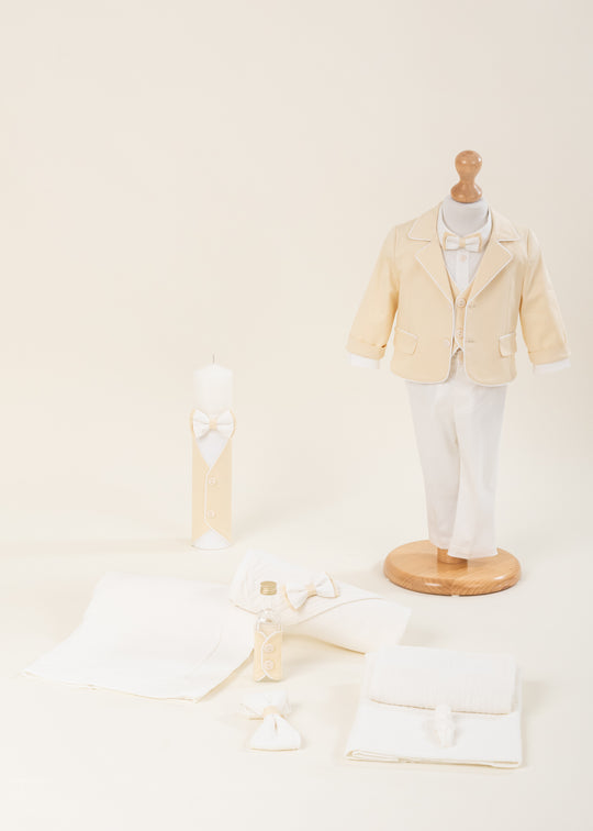 Gustav 3-Piece Christening Set: Suit, Christening Essentials, and Personalized AnneBebe Christening Candle