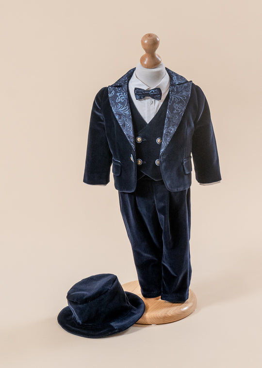 Costum Lucian Catifea Bleumarin Cu Rever Brocard AnneBebe