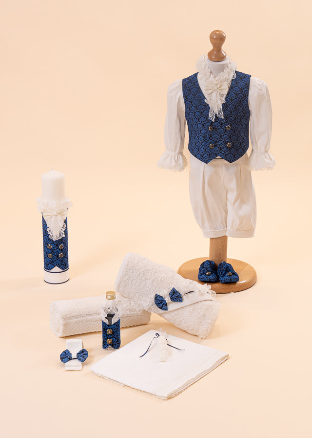 Set Botez Print 3 Piese ( Costum+Trusou+Lumanare) Personalizat Botez AnneBebe