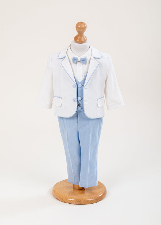 Costum Orlando Sacou Crem Vesta Bleu Pantalon Lung Si Scurt AnneBebe