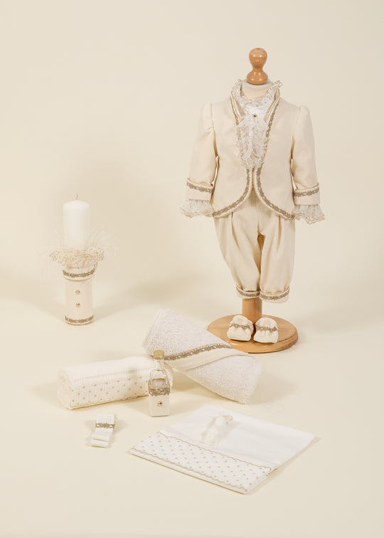 Set Botez Lord Elegance 3 Piese, Costum, Trusou si Lumanare Personalizat Botez AnneBebe