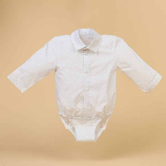 Camasa Body Alba Imprimeu Gri Bumbac cu Maneca Lunga AnneBebe