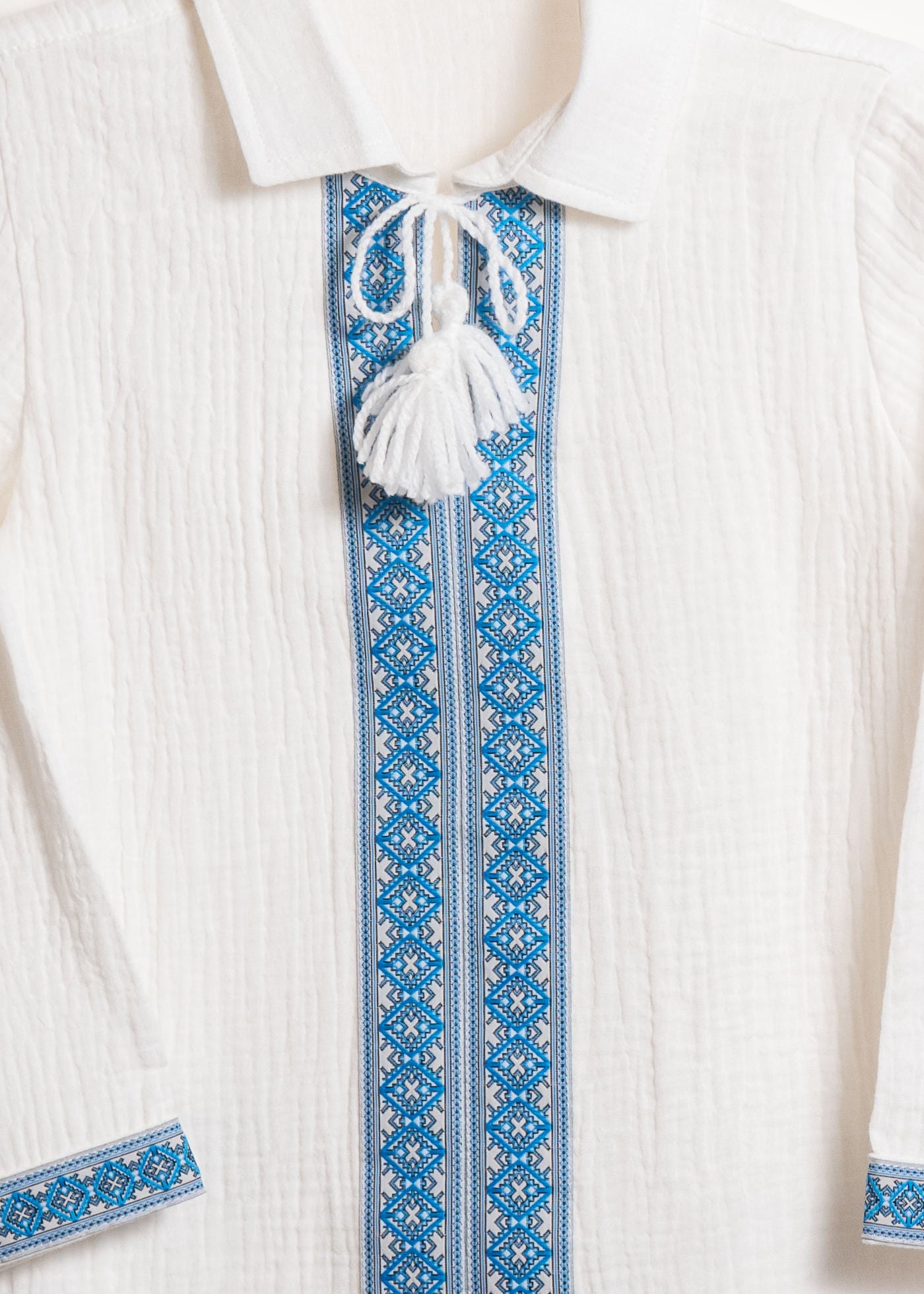 Camasa Crem Traditionala Cu Banda Bleu AnneBebe