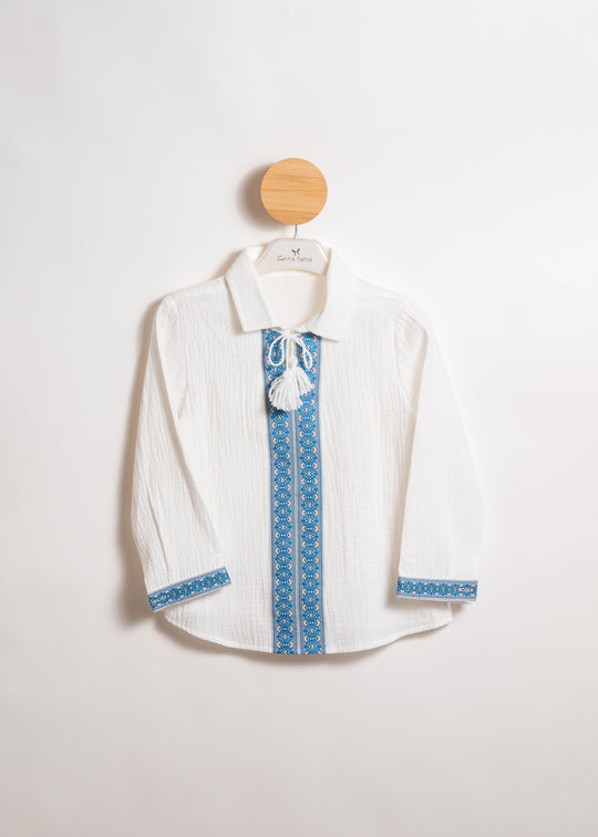 Camasa Crem Traditionala Cu Banda Bleu AnneBebe