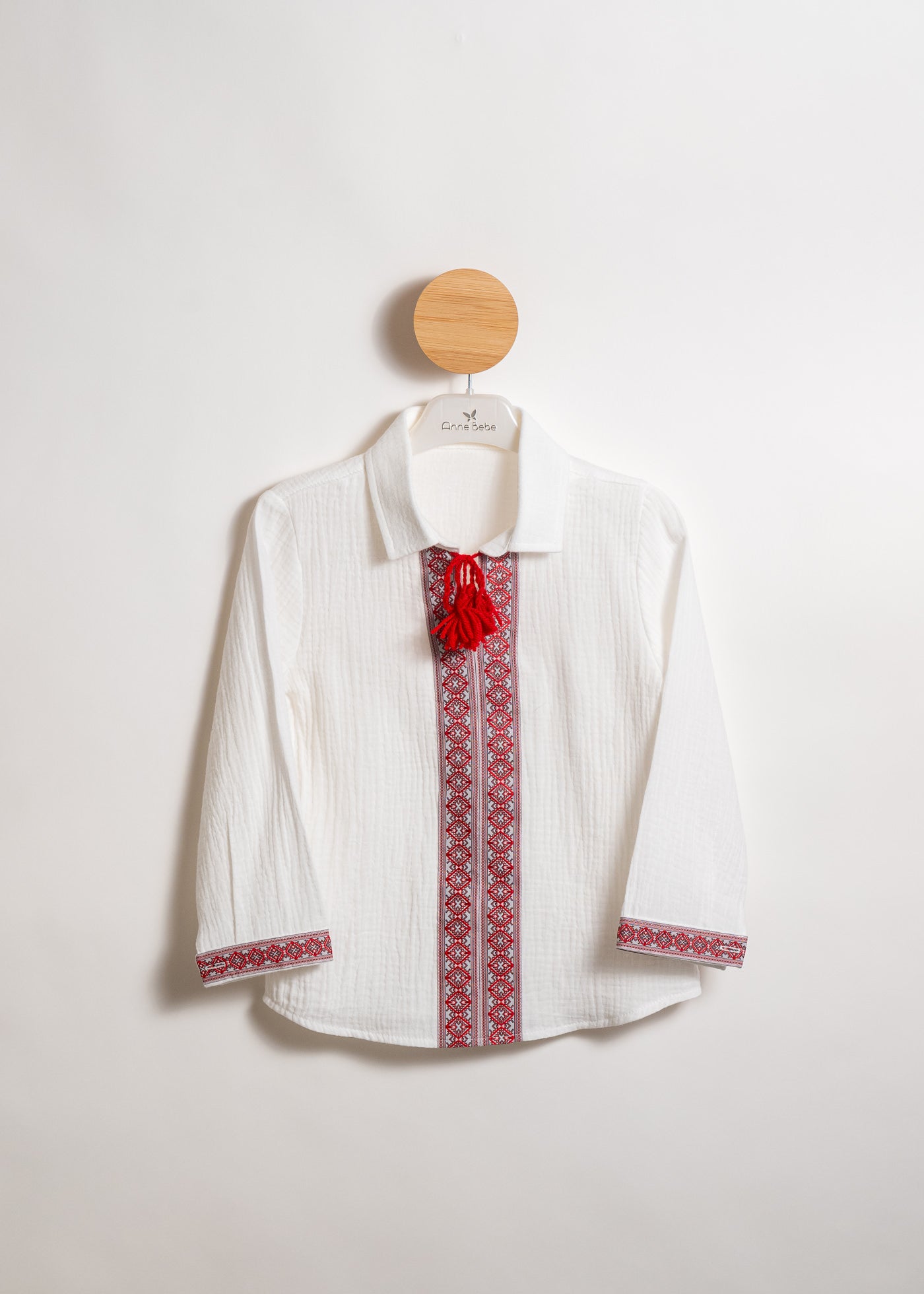 Camasa Crem Traditionala Cu Banda Rosie AnneBebe