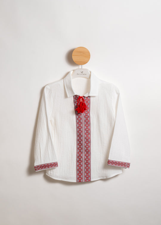 Camasa Crem Traditionala Cu Banda Rosie AnneBebe