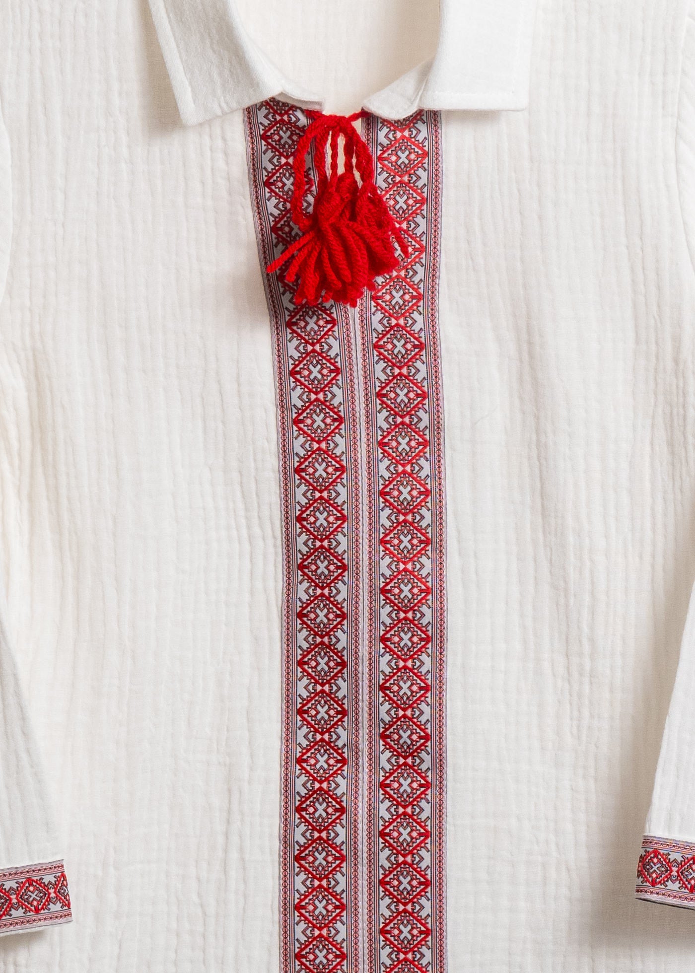 Camasa Crem Traditionala Cu Banda Rosie AnneBebe