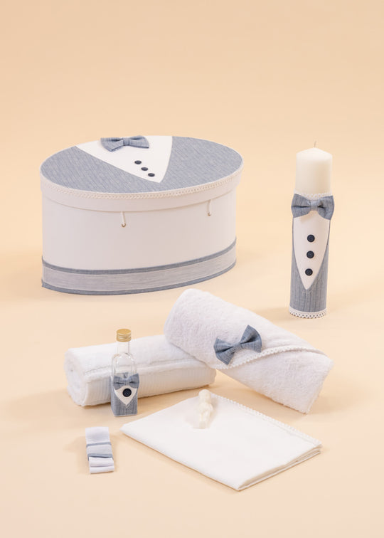 Alexandru Baptism Set 3 Pieces, Candle, Trunk and Chest Customized AnneBebe