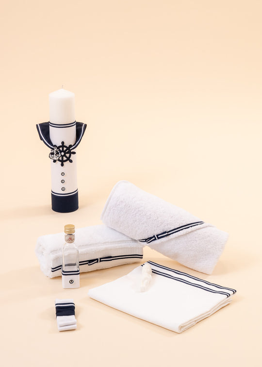 Navy Christening Set 2 Pieces, Candle and AnneBebe Personalized Christening Kit