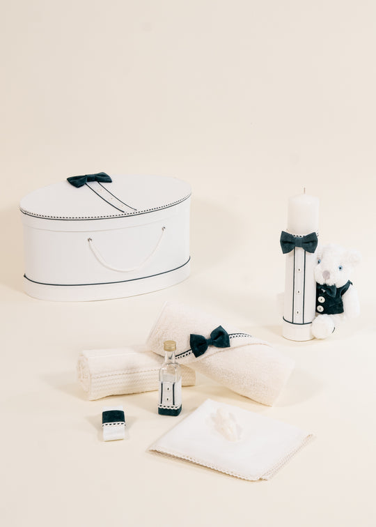 Set Botez Sabin 3 Piese, Lumanare, Trusou si Cufar Personalizat Botez AnneBebe