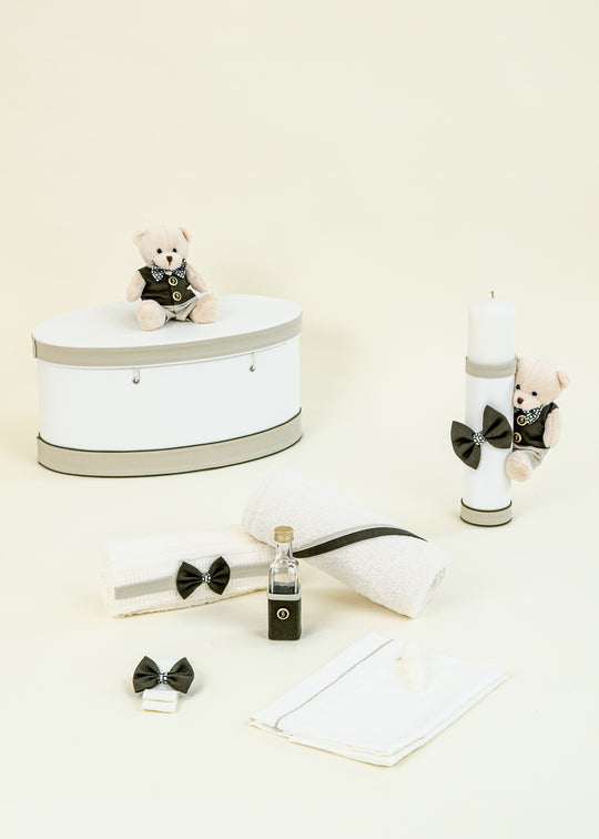 Set Botez Stefan 3 Piese cu Lumanare, Trusou si Cufar Personalizat pentru Baieti – Stefan | AnneBebe