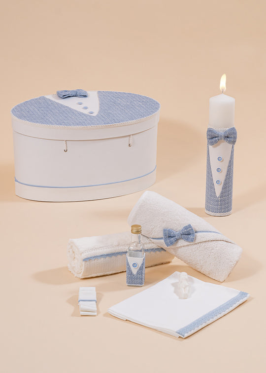 Baptism Set Denis 3 Pieces, Candle, Trunk and Personalized Baptism Chest AnneBebe