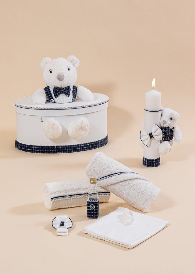 Set Botez Patrick 3 Piese, Lumanare, Trusou si Cufar Personalizat Botez AnneBebe