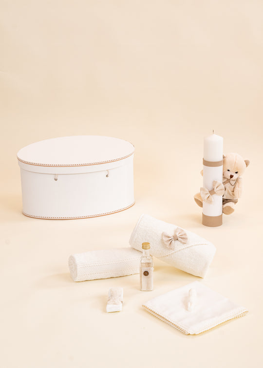 Set Botez Darin 3 Piese, Lumanare, Trusou si Cufar Personalizat Botez AnneBebe