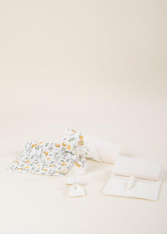 Ivory Muslin Set with Tiger Print