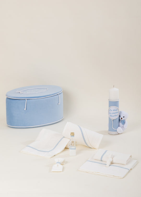 Set Botez Kenzo 3 Piese, Lumanare, Trusou si Cufar Personalizat Botez AnneBebe