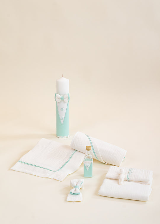 Set Botez Tiberiu 2 Piese Lumanare si Trusou Personalizat Botez AnneBebe
