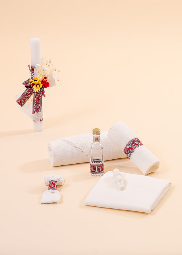 Christening Set 3 Pieces Costume Trusou and Candle Personalized Christening AnneBebe